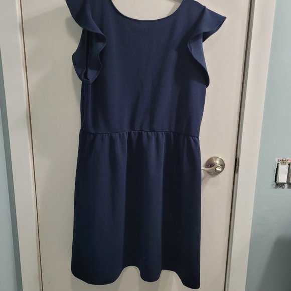 Large Joe Fresh Navy Mini Dress with Ruffle Cap Sleeves - Picture 2 of 7